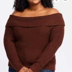 Elegant Off-Shoulder Brown Sweater